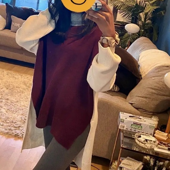 $795 Co 100% Wool Color Block Asymmetric Turtleneck Sweater - Picture 3 of 11